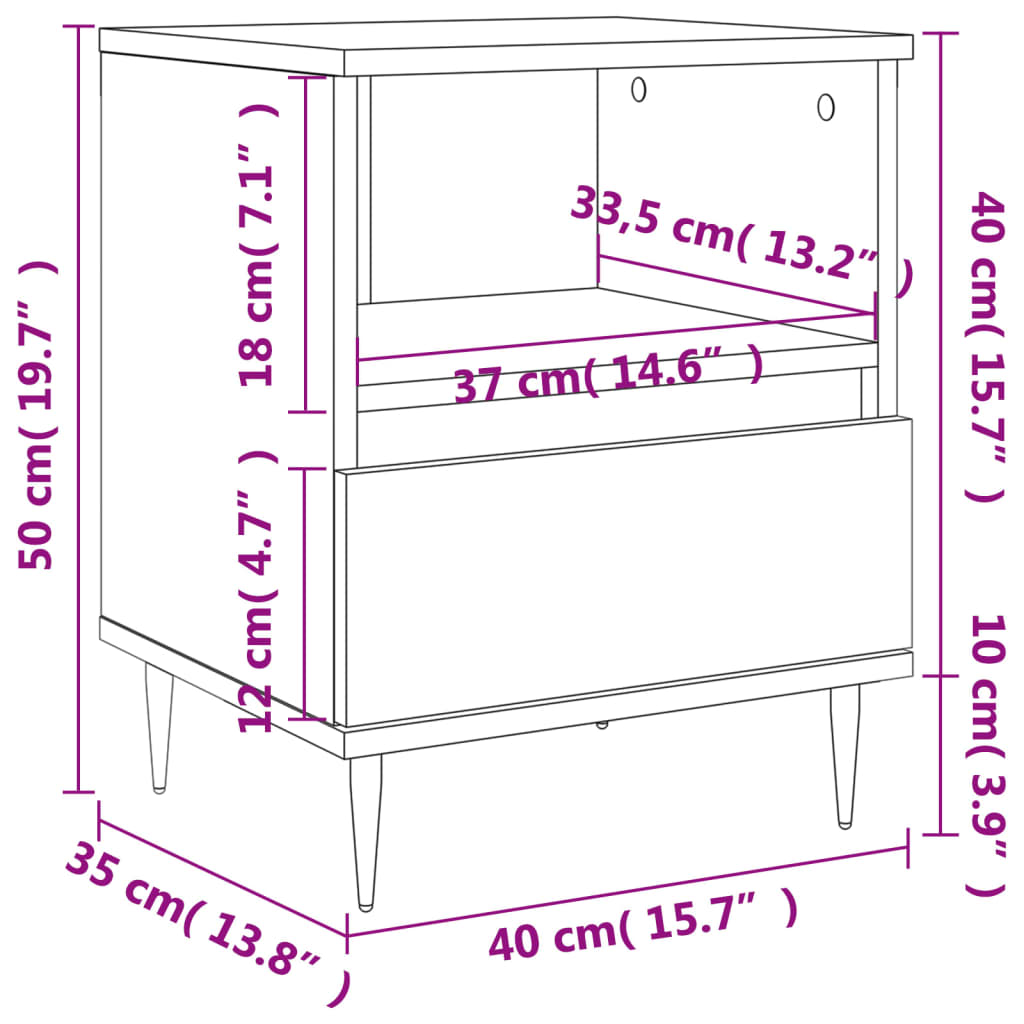 Nattbord 2 stk sonoma eik 40x35x50 cm konstruert tre
