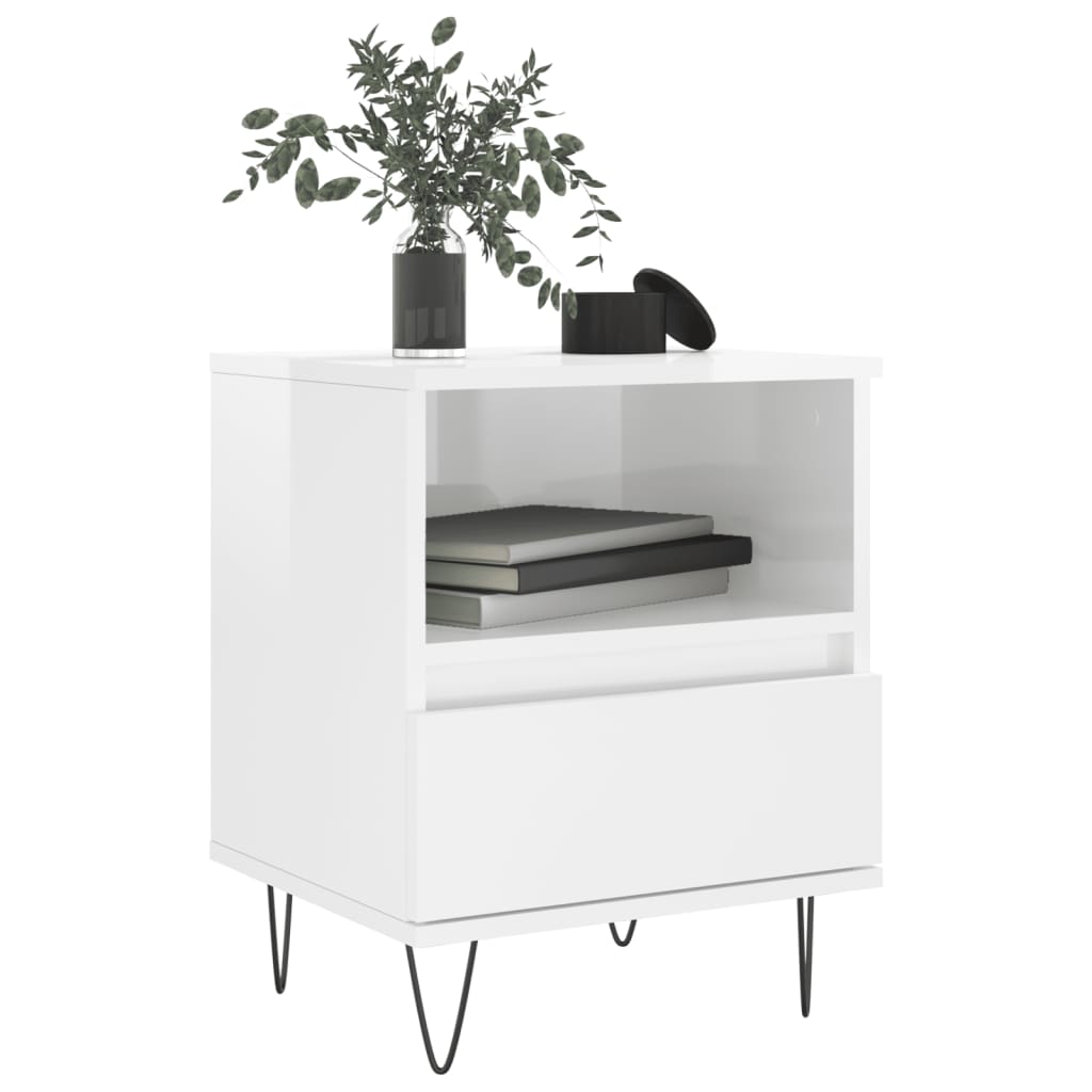 Nattbord 2 stk høyglans hvit 40x35x50 cm konstruert tre