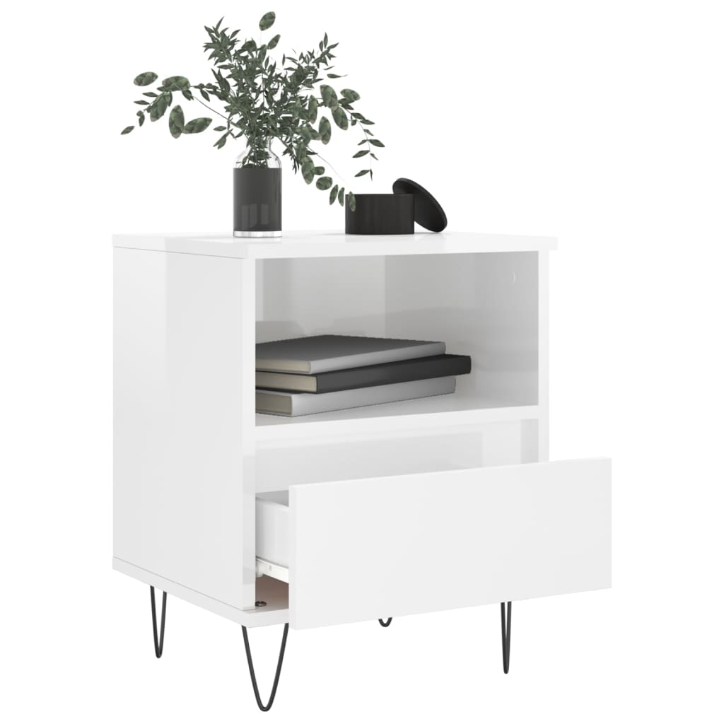 Nattbord 2 stk høyglans hvit 40x35x50 cm konstruert tre