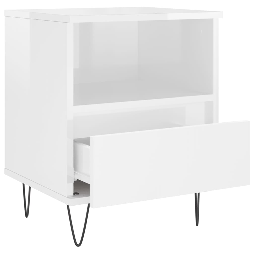 Nattbord 2 stk høyglans hvit 40x35x50 cm konstruert tre