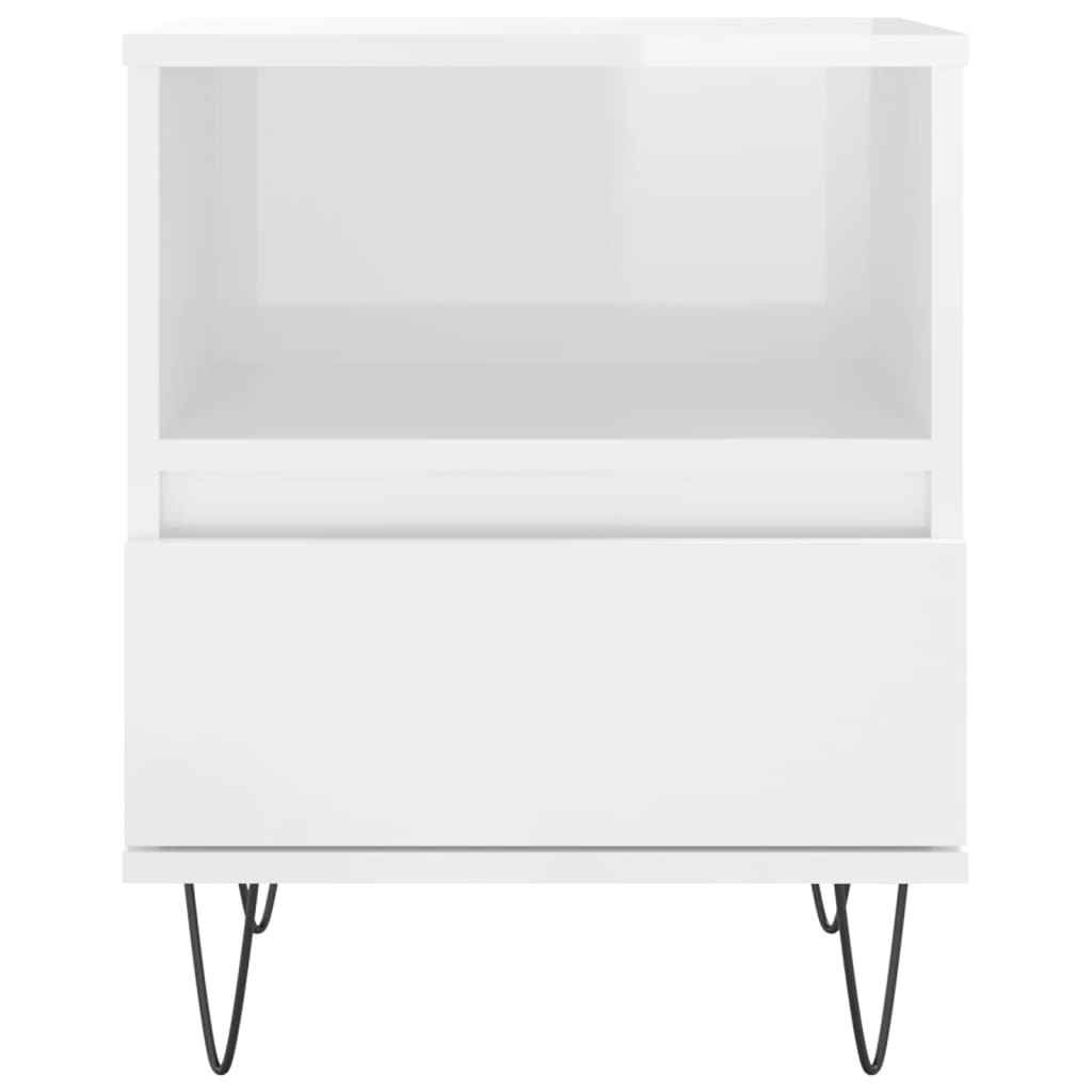 Nattbord 2 stk høyglans hvit 40x35x50 cm konstruert tre