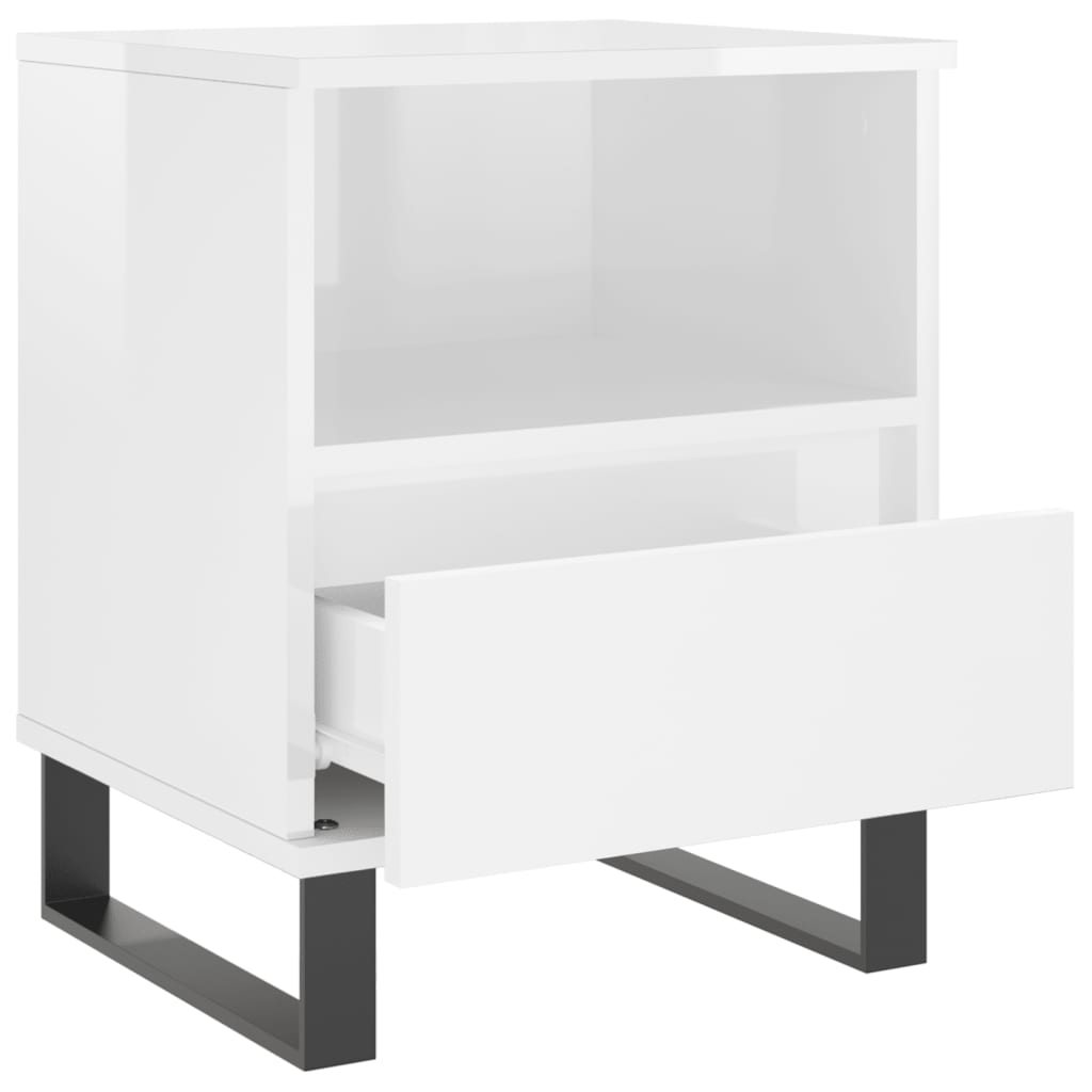 Nattbord 2 stk høyglans hvit 40x35x50 cm konstruert tre