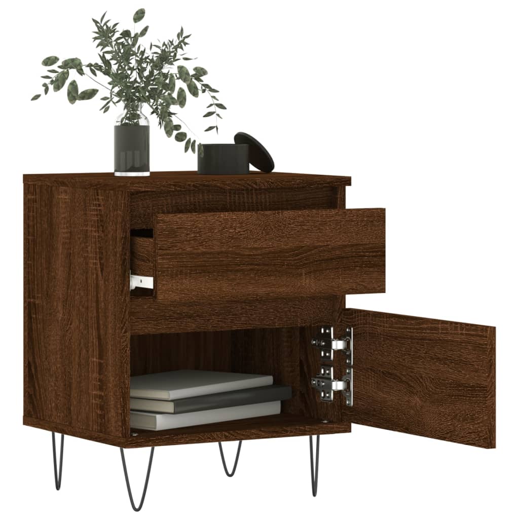 Nattbord 2 stk brun eik 40x35x50 cm konstruert tre