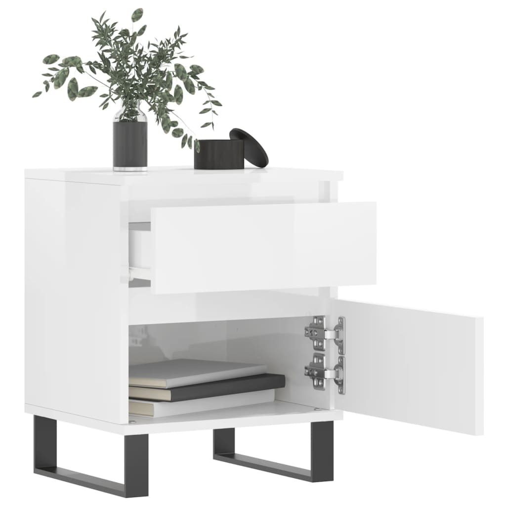 Nattbord 2 stk høyglans hvit 40x35x50 cm konstruert tre