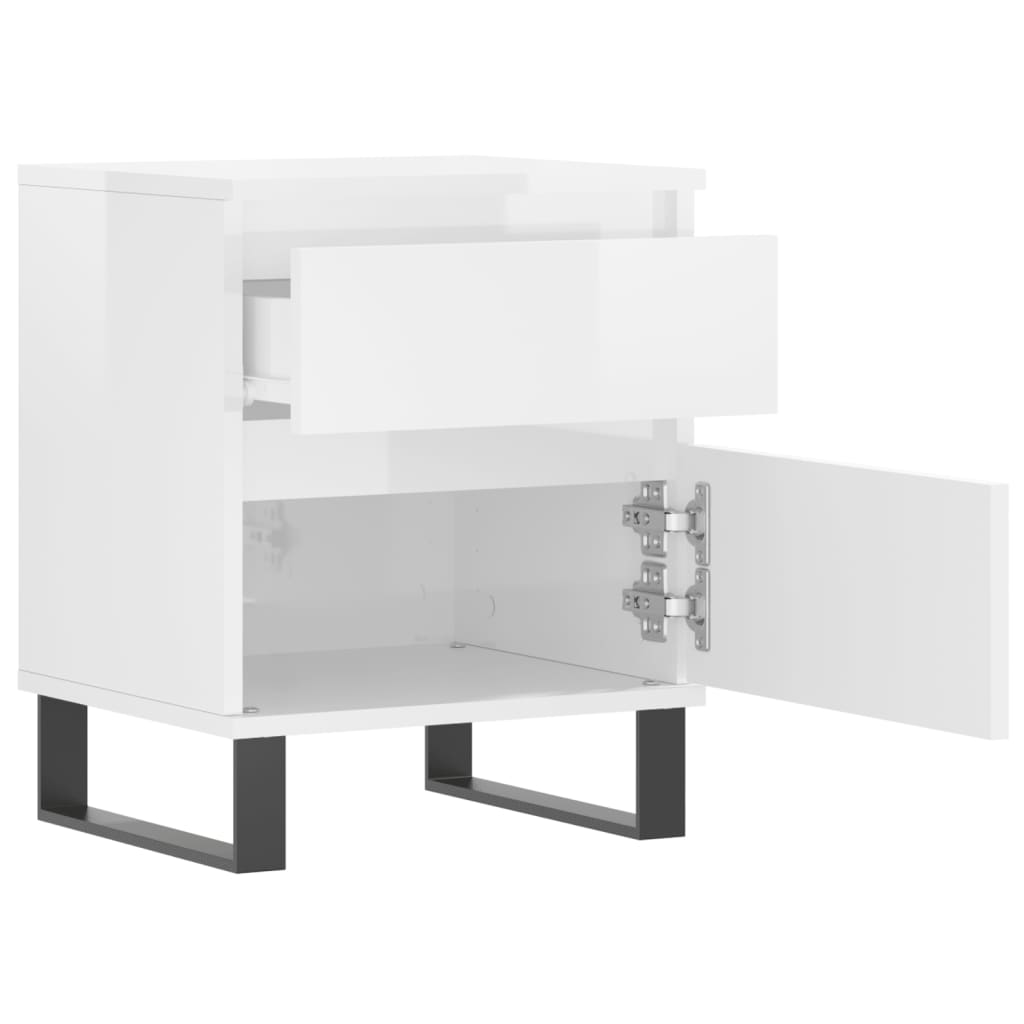 Nattbord 2 stk høyglans hvit 40x35x50 cm konstruert tre