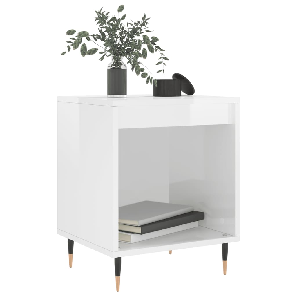 Nattbord 2 stk høyglans hvit 40x35x50 cm konstruert tre