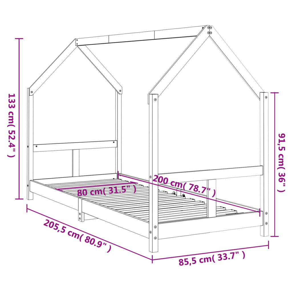 Barnesengeramme 80x200 cm heltre furu