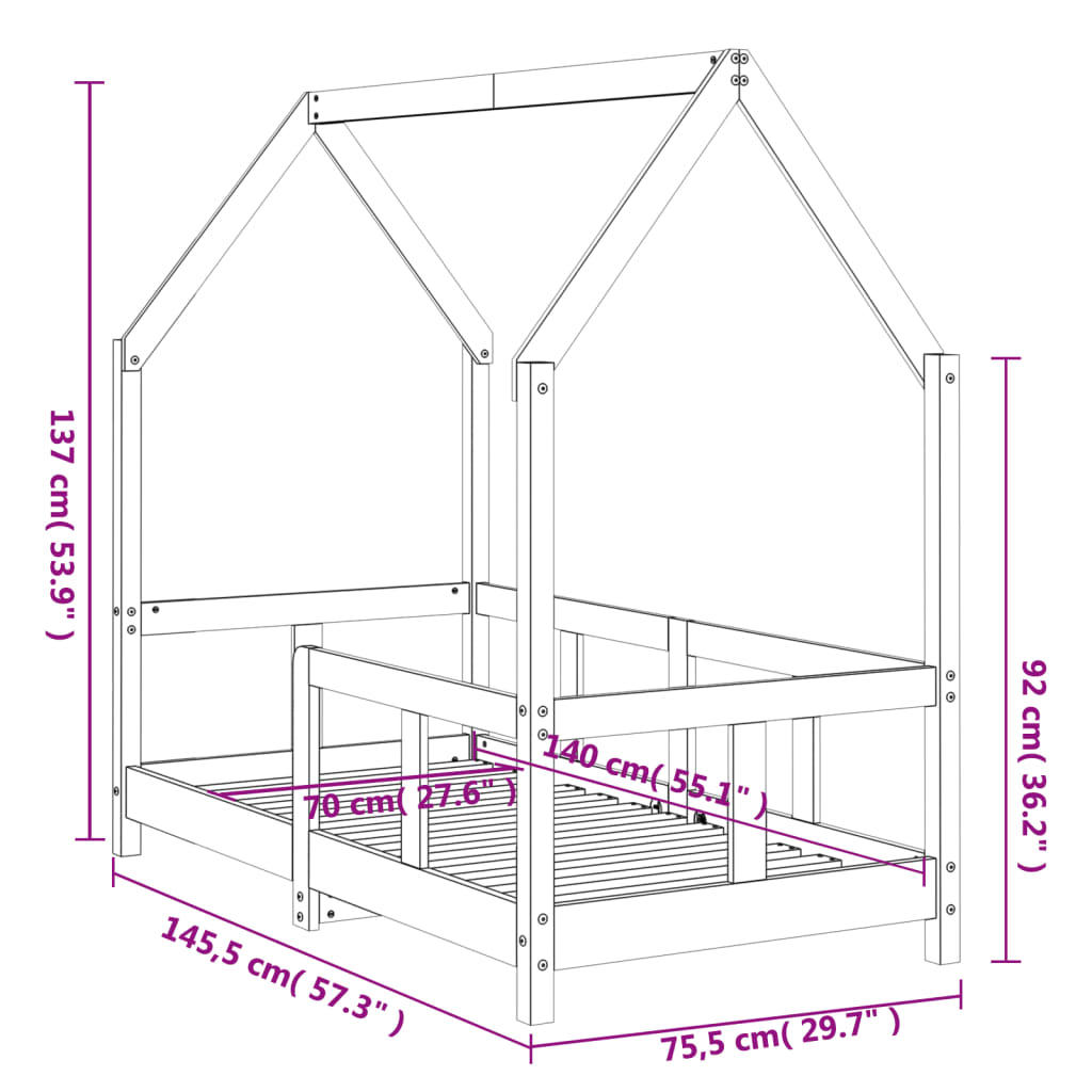 Barnesengeramme 70x140 cm heltre furu