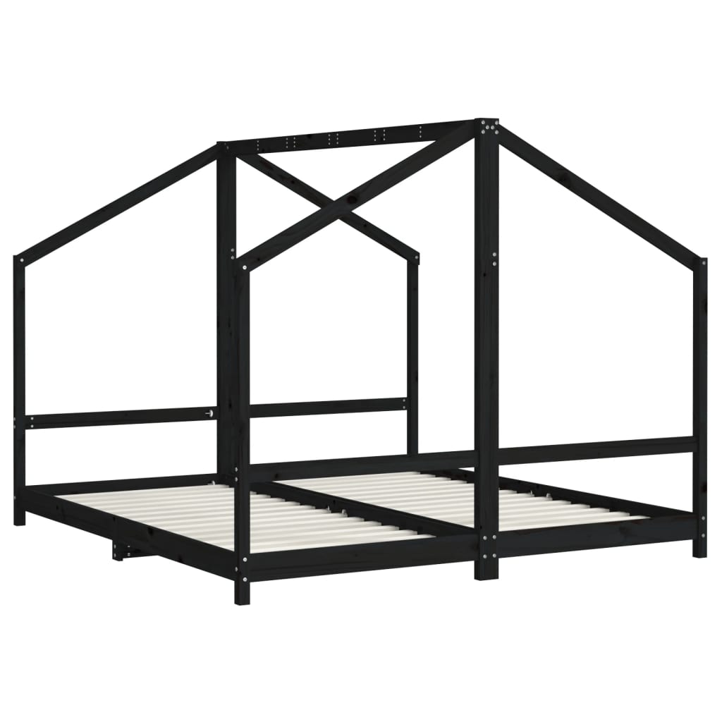 Barnesengeramme svart 2x(90x200) cm heltre furu
