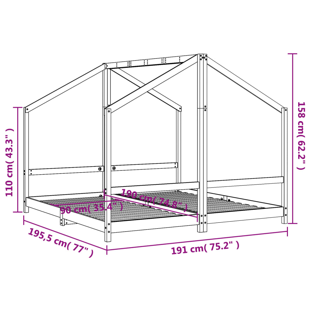 Barnesengeramme 2x(90x190) cm heltre furu