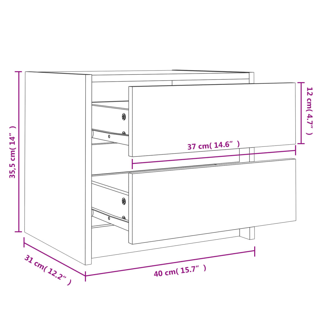 Nattbord hvit 40x31x35,5 cm heltre furu