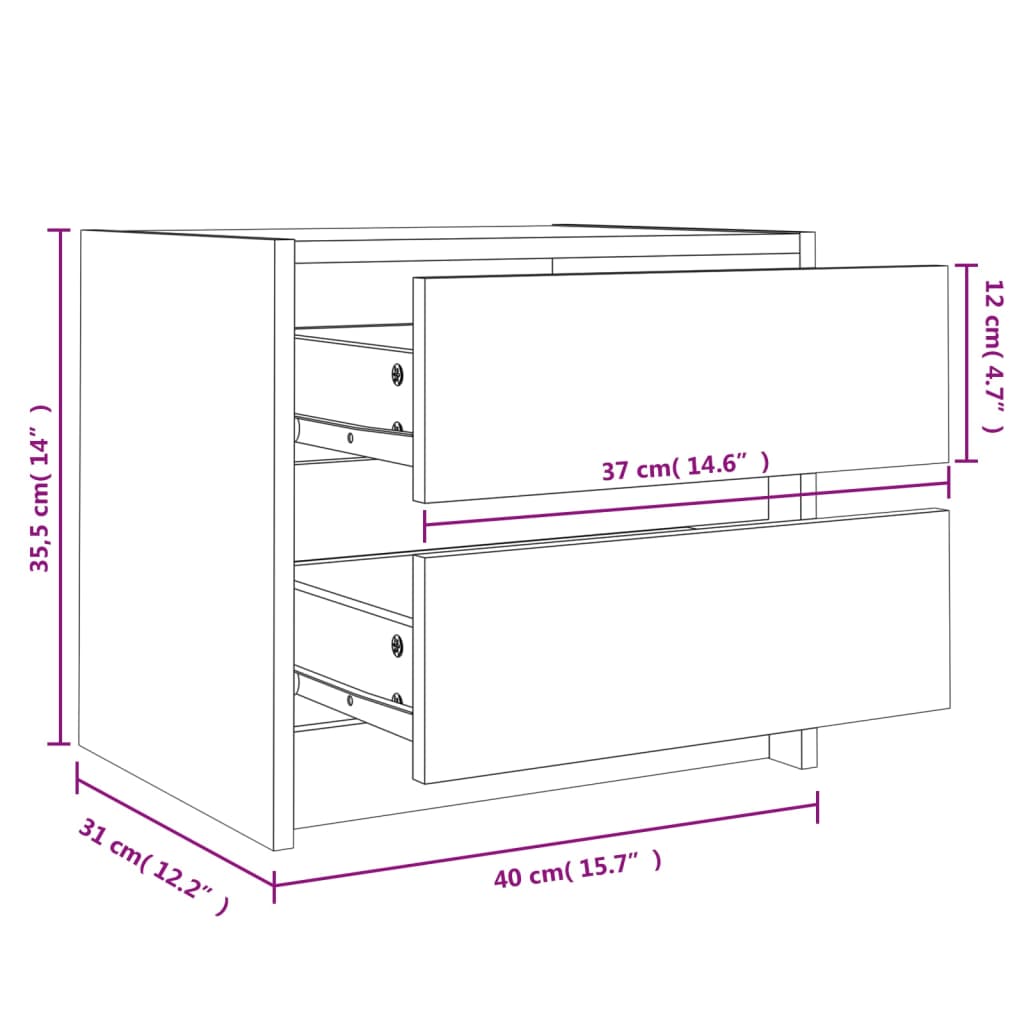 Nattbord 2 stk hvit 40x31x35,5 cm heltre furu