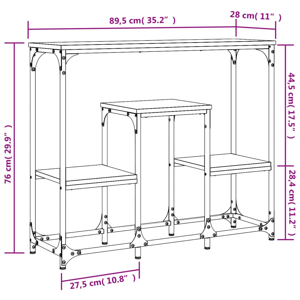 Konsollbord brun eik 89,5x28x76 cm konstruert tre