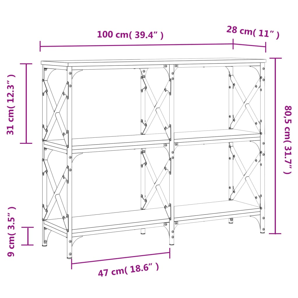 Konsollbord røkt eik 100x28x80,5 cm konstruert tre