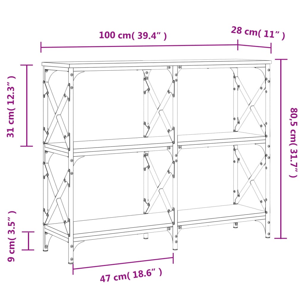 Konsollbord brun eik 100x28x80,5 cm konstruert tre