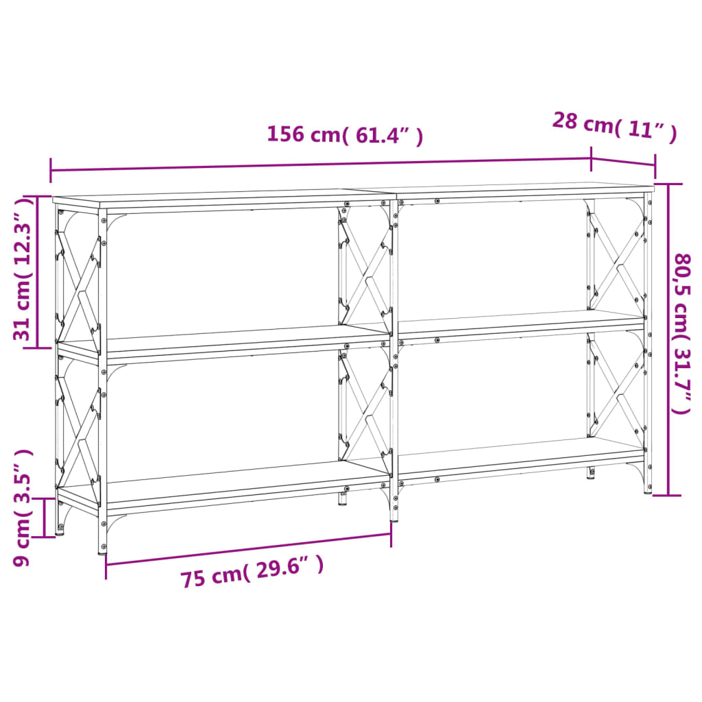 Konsollbord røkt eik 156x28x80,5 cm konstruert tre