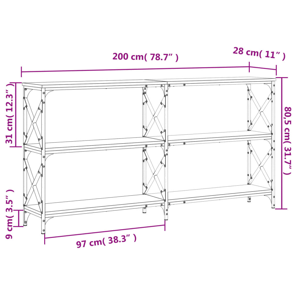 Konsollbord sonoma eik 200x28x80,5 cm konstruert tre