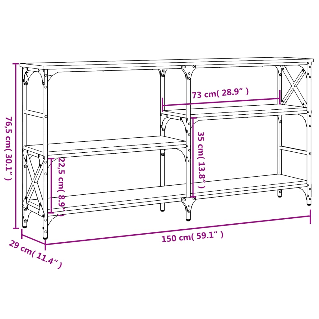 Konsollbord svart 150x29x76,5 cm konstruert tre