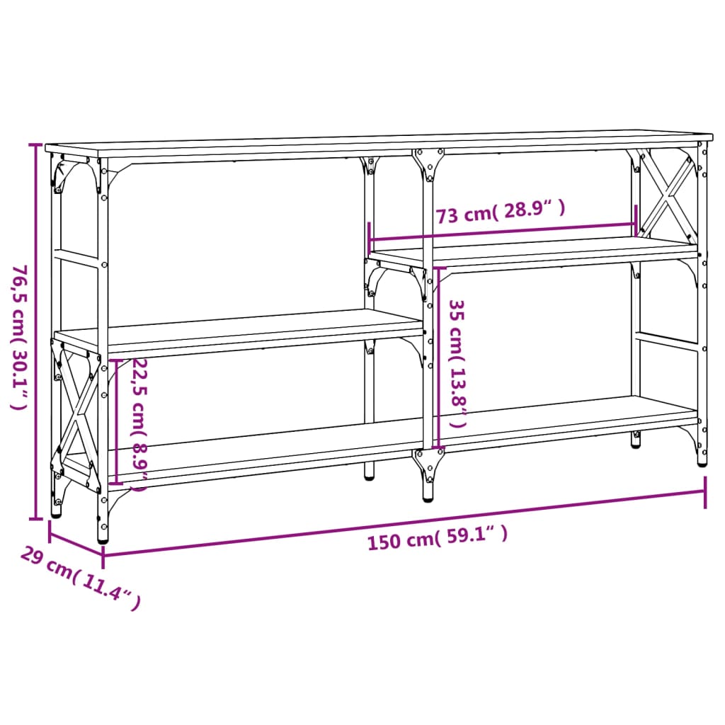 Konsollbord sonoma eik 150x29x76,5 cm konstruert tre