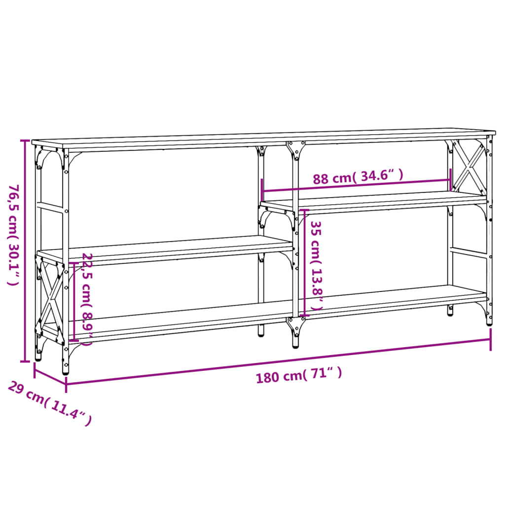 Konsollbord brun eik 180x29x76,5 cm konstruert tre