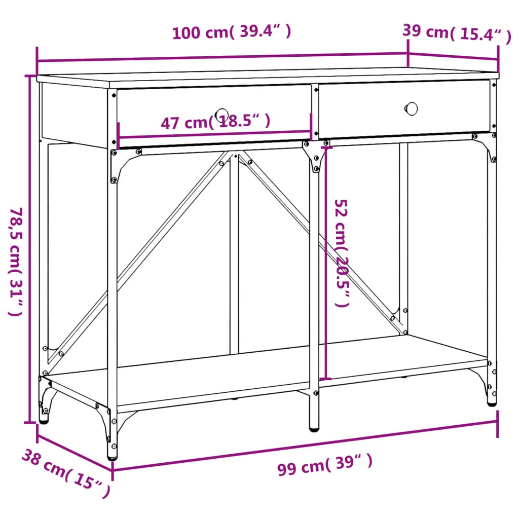 Konsollbord røkt eik 100x39x78,5 cm konstruert tre