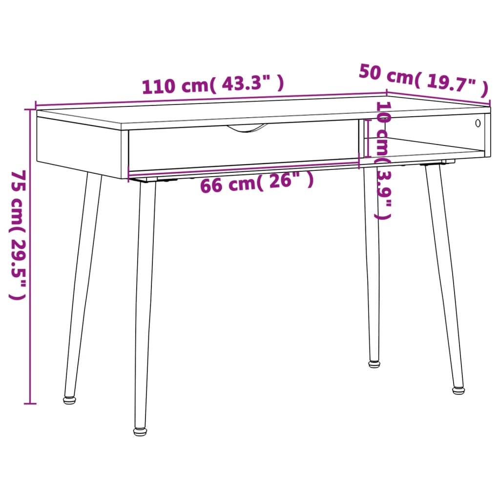 Databord med skuff brun 110x50x75 cm konstruert tre