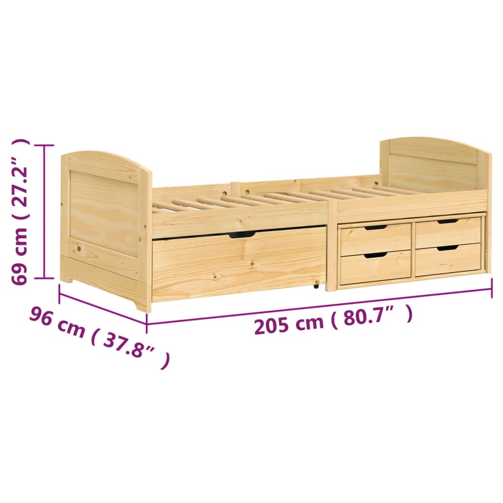 Dagseng med 5 skuffer IRUN 90x200 cm heltre furu