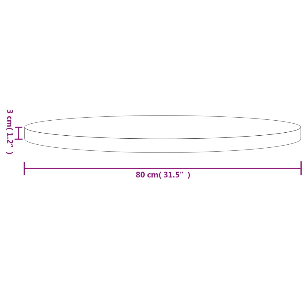 Bordplate rund hvit Ø80x3 cm heltre furu