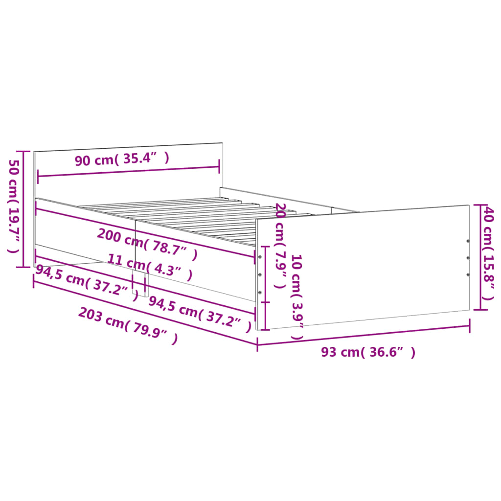 Sengeramme betonggrå 90x200 cm konstruert tre