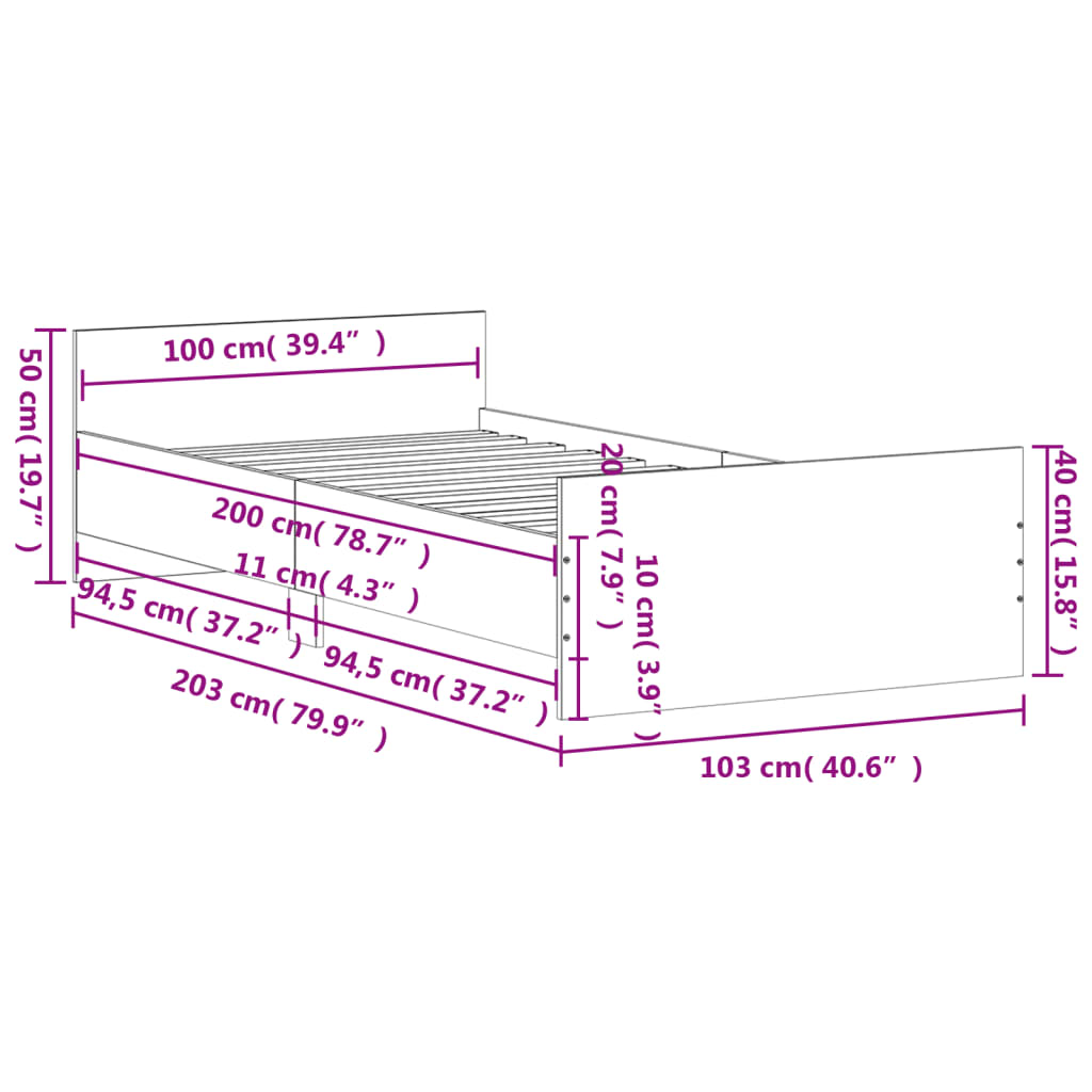 Sengeramme betonggrå 100x200 cm konstruert tre