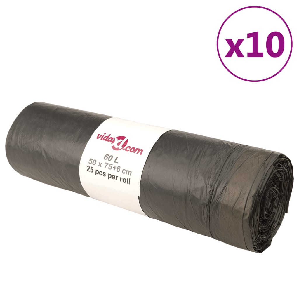 Søppelposer med snorer 250 stk svart 60 L