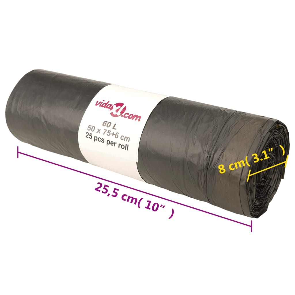 Søppelposer med snorer 250 stk svart 60 L