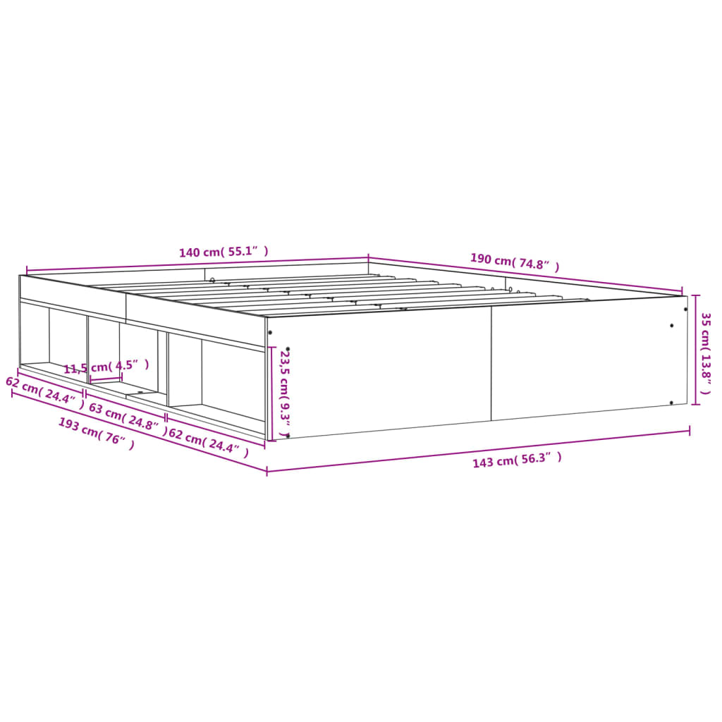 Sengeramme hvit 140x190 cm