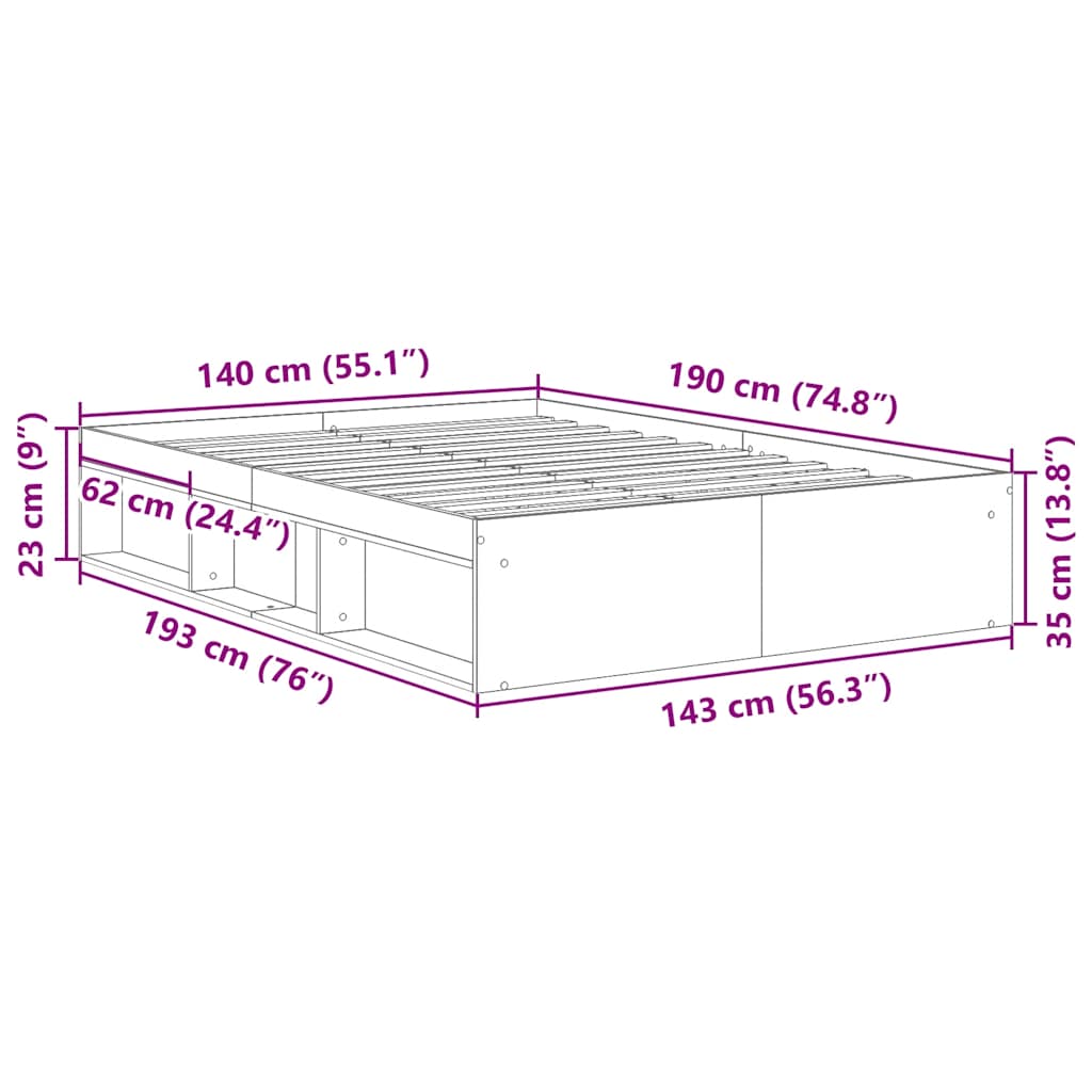 Sengeramme brun eik 140x190 cm