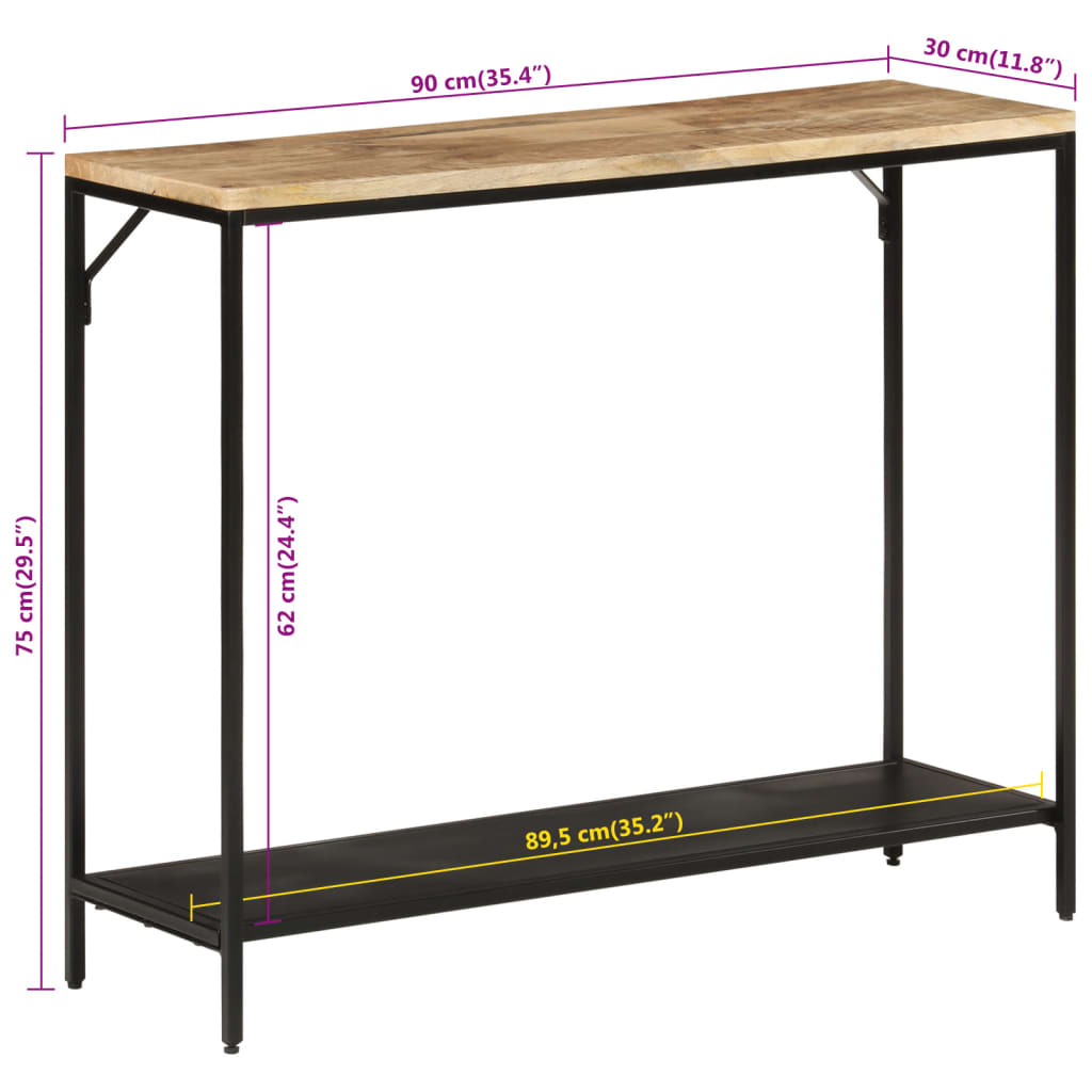 Konsollbord 90x30x75 cm grovt heltre mangotre og jern