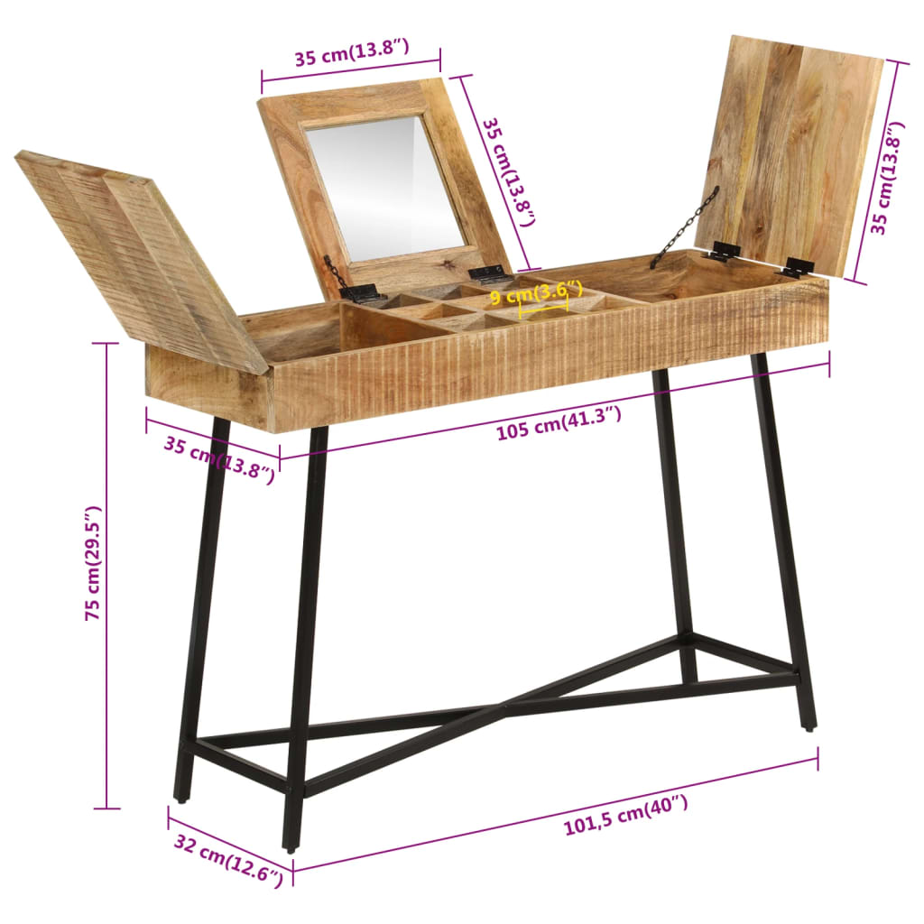 Sminkebord 105x35x75 cm grovt heltre mangotre og jern