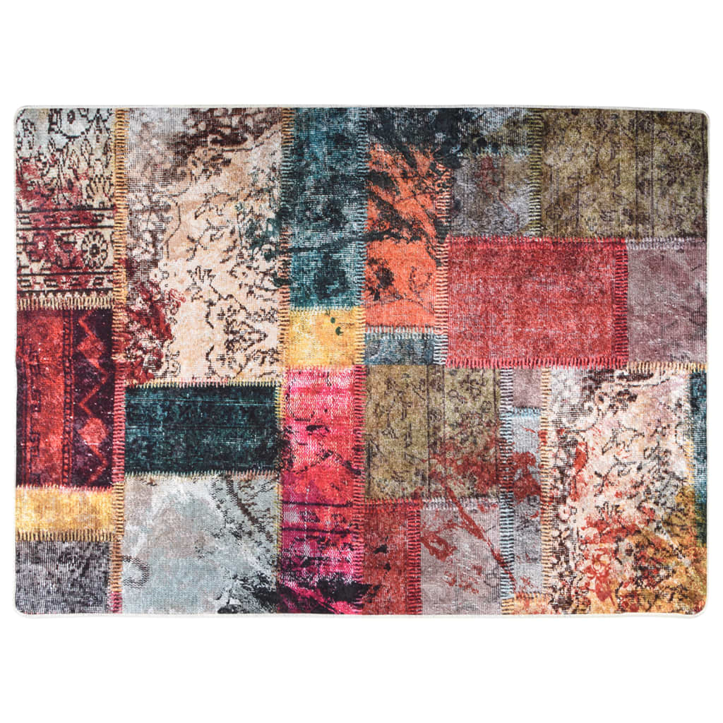 Teppe vaskbart lapper flerfarget 150x230 cm sklisikkert