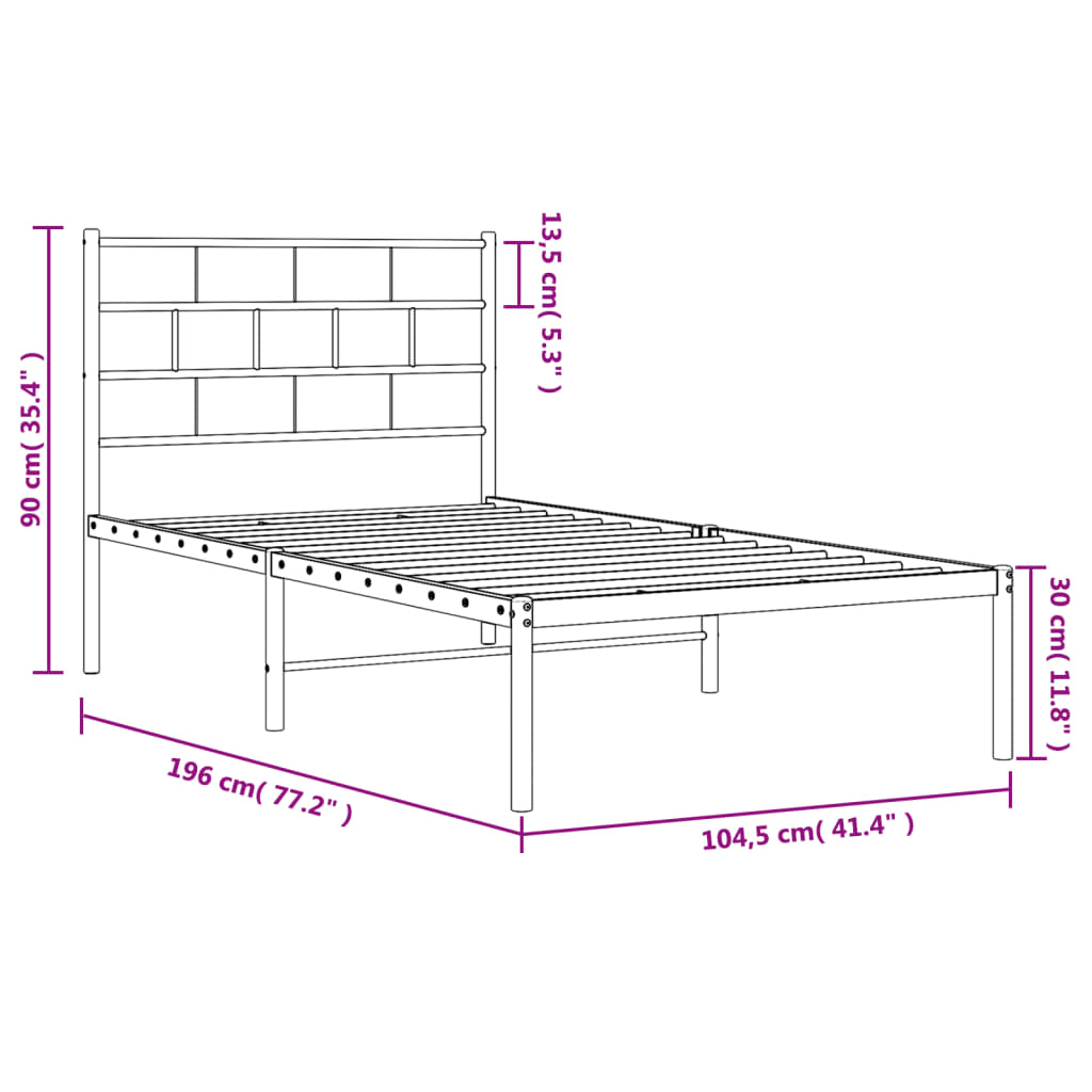 Sengeramme i metall med hodegavl svart 100x190 cm