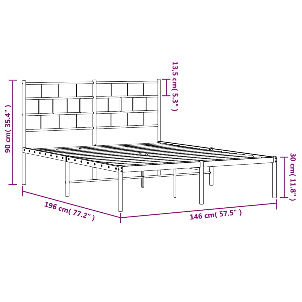 Sengeramme i metall med hodegavl svart 140x190 cm