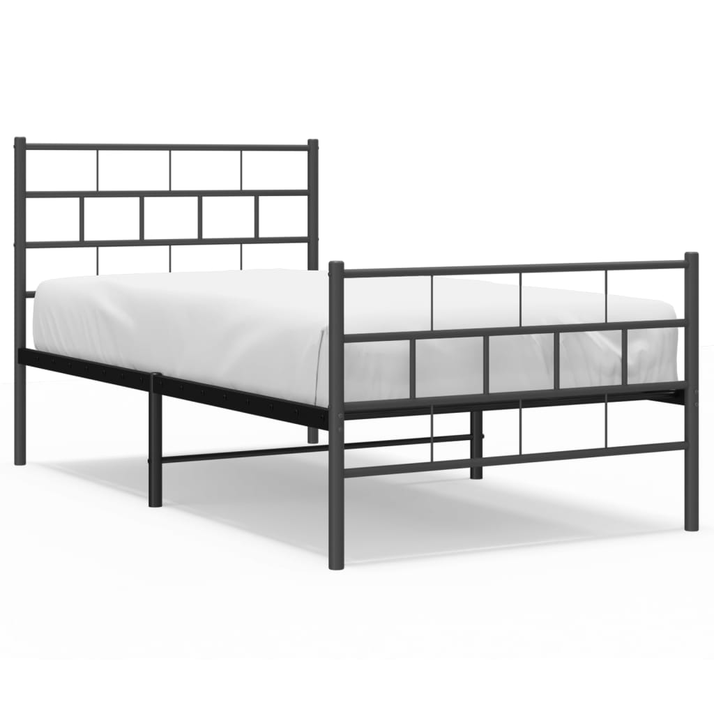 Sengeramme i metall med hode- og fotgavl svart 75x190 cm