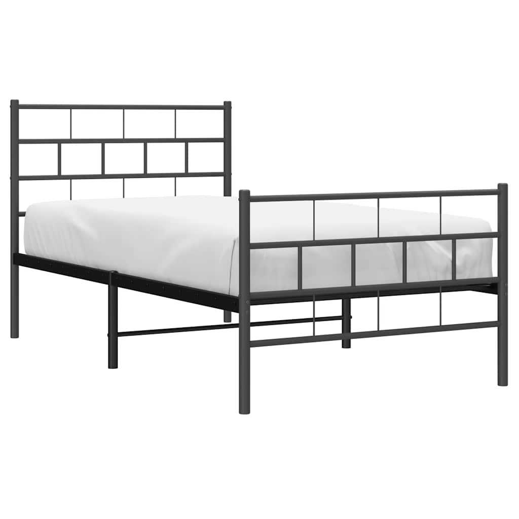 Sengeramme i metall med hode- og fotgavl svart 100x190 cm