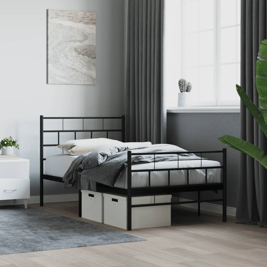 Sengeramme i metall med hode- og fotgavl svart 100x190 cm
