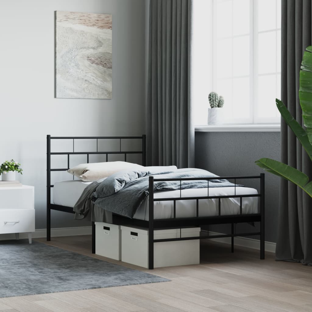 Sengeramme i metall med hode- og fotgavl svart 100x200 cm