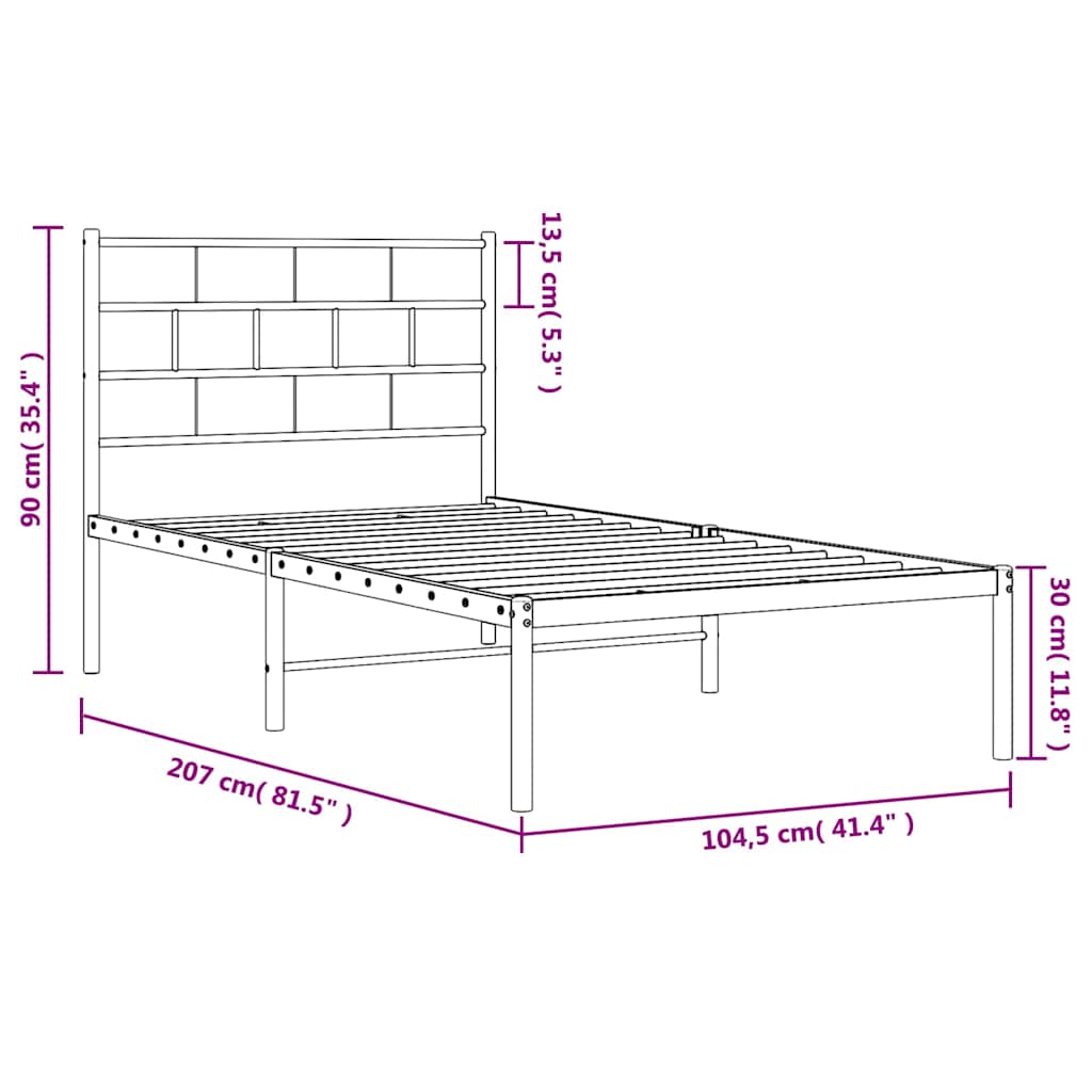 Sengeramme i metall med hodegavl hvit 100x200 cm