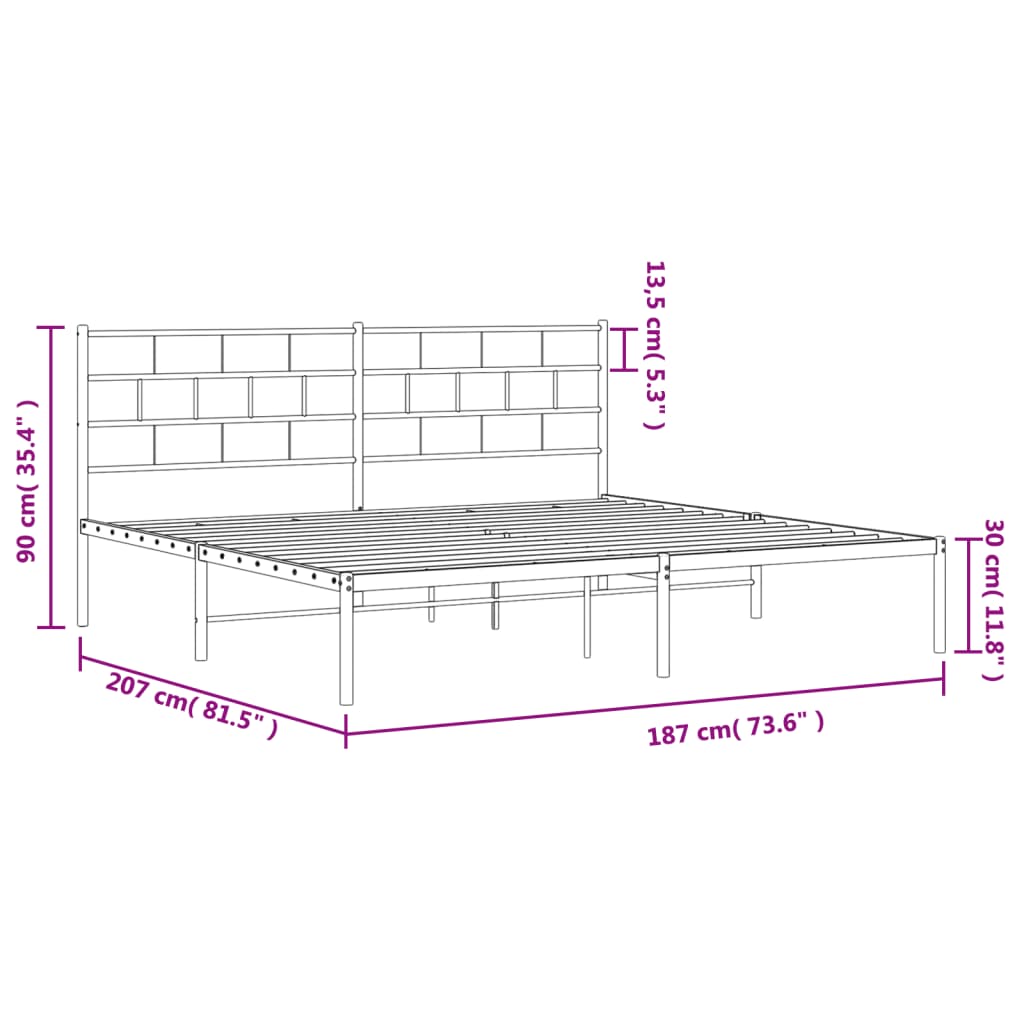 Sengeramme i metall med sengegavl hvit 180x200 cm
