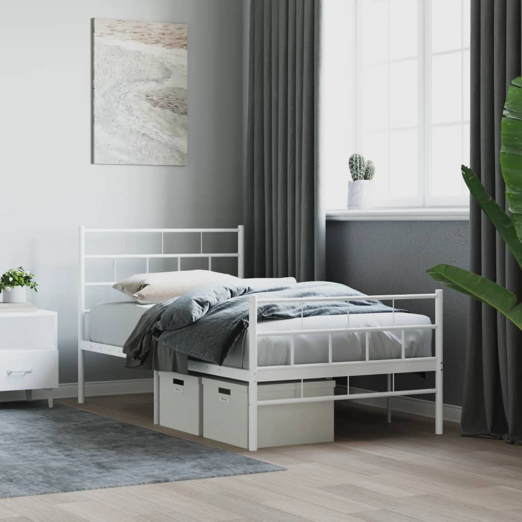 Sengeramme i metall med hode- og fotgavl hvit 90x190 cm