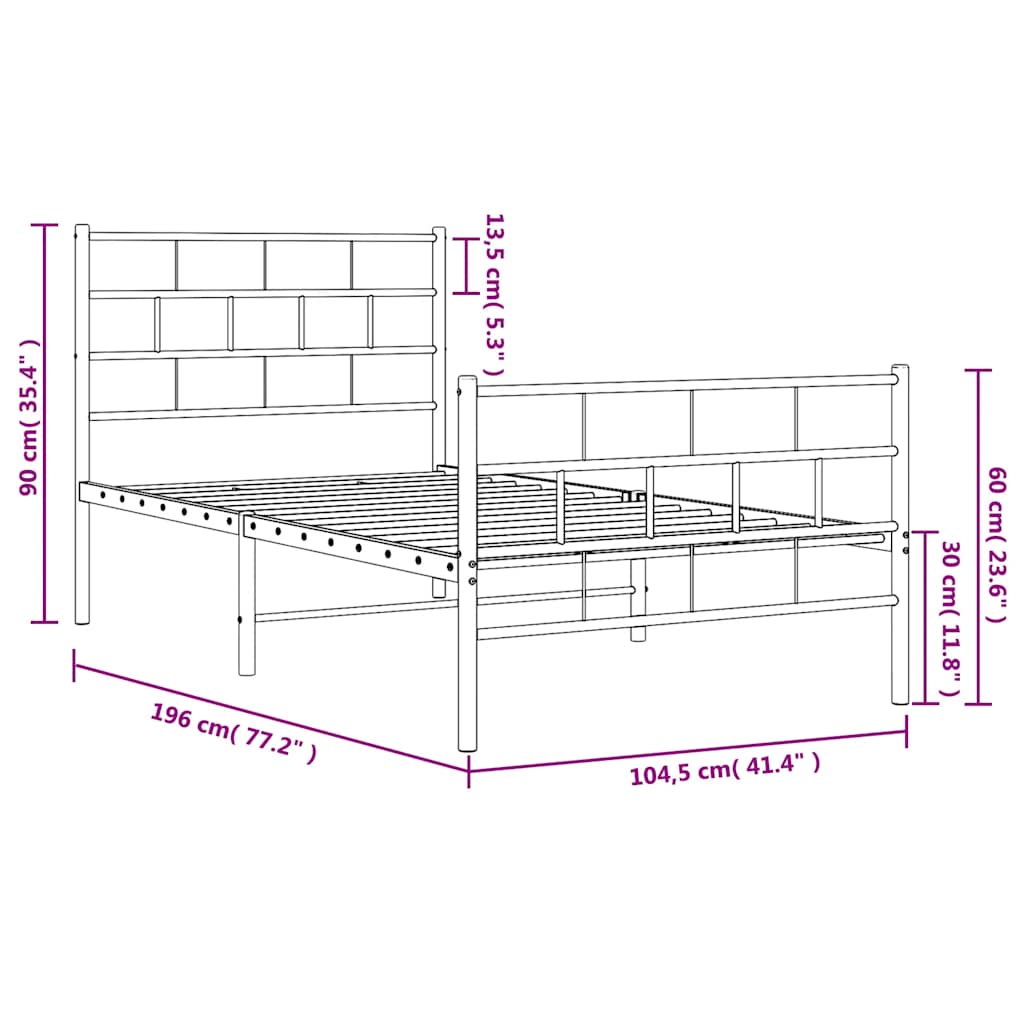 Sengeramme i metall med hode- og fotgavl hvit 100x190 cm