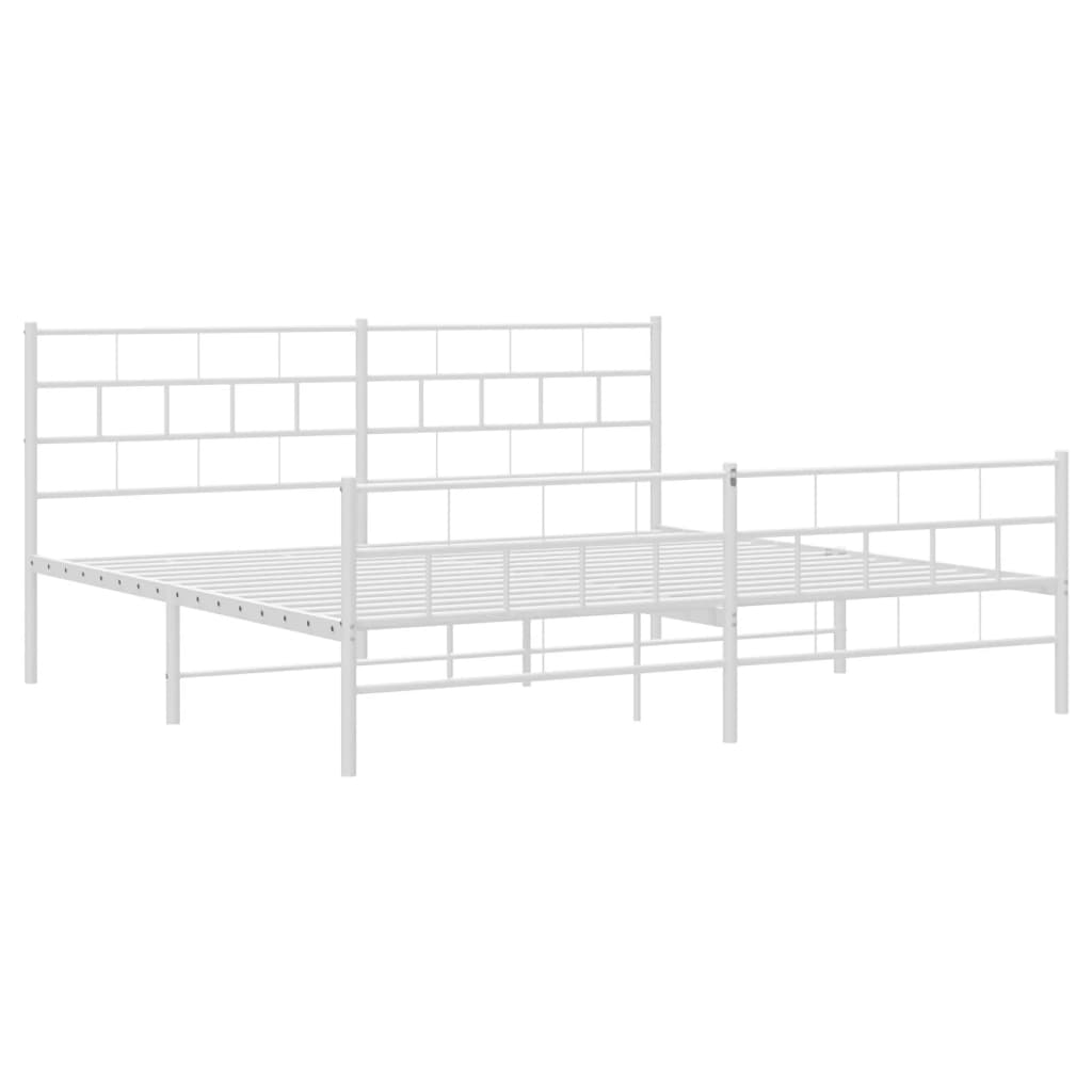 Sengeramme i metall med hode- og fotgavl hvit 193x203 cm