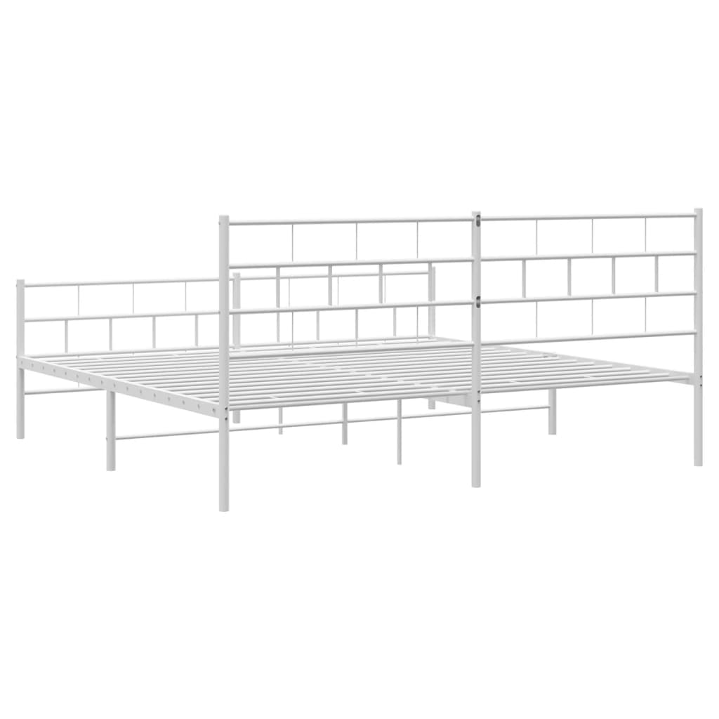 Sengeramme i metall med hode- og fotgavl hvit 193x203 cm