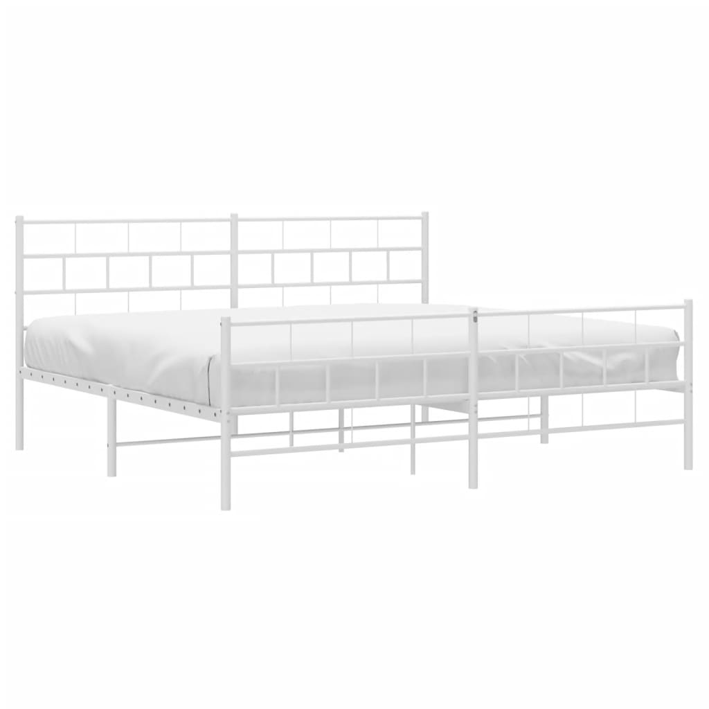 Sengeramme i metall med hode- og fotgavl hvit 200x200 cm